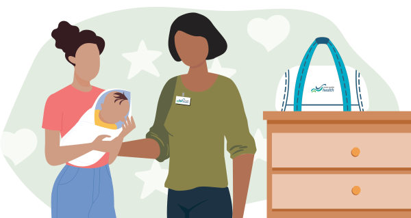Nurse with mom and baby at home